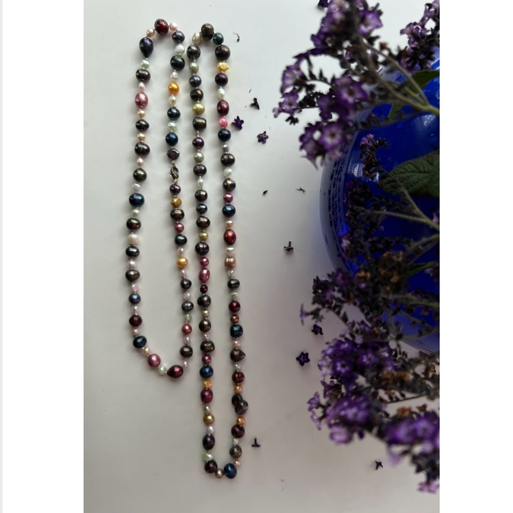 🎁🇨🇦 Hand Knotted Locally Multicolor Pearl Style Necklace Duo• Layered Statement - Picture 2 of 16